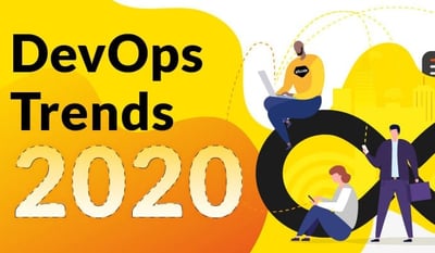 Illustration of a woman and a man beside an infinite symbol describing the continuous development of DevOps