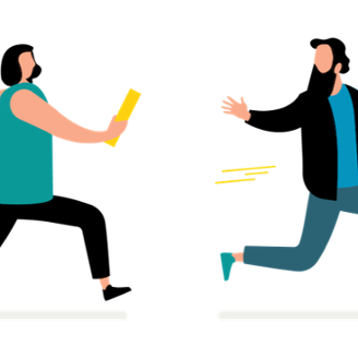 Who owns your test automation over time - passing of batons like in relay race - blog illustration SQUARE 328X328