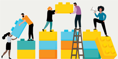 People building steps with building blocks
