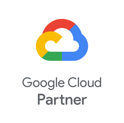 Google cloud partner logo on a grey background with hexagon patterns