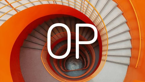 OP bank on orange stairs