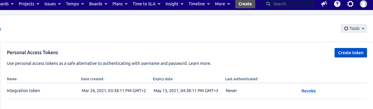 jira personal access tokens