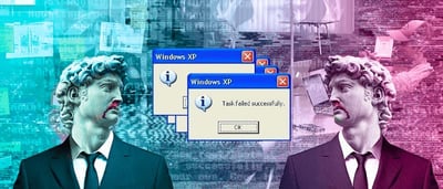 illustrated image of design failure with error messages