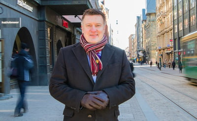 Man standing in a street in Helsinki