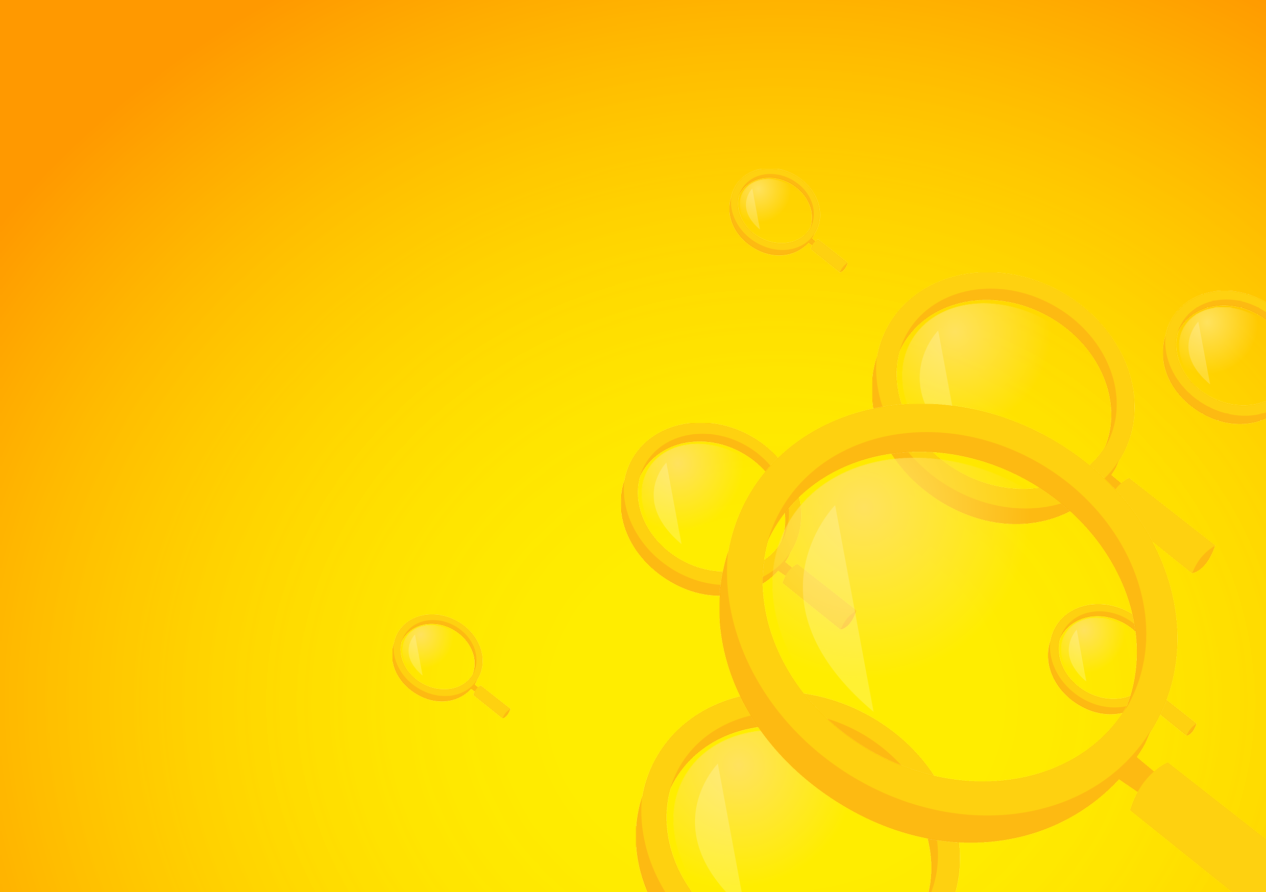 Gradien yellow-orage background with 3D magnifiers
