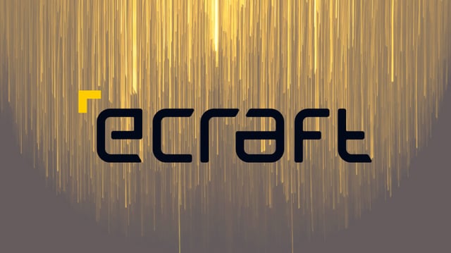 Black eCraft logo on a yellow descending background.