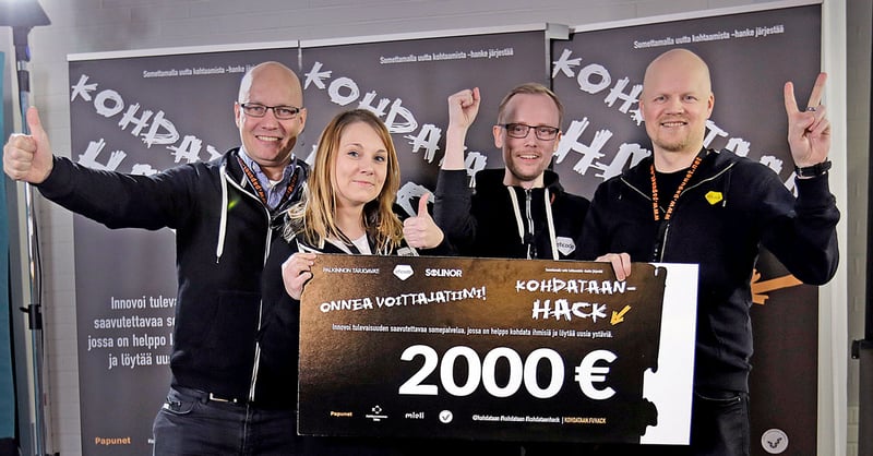 Eficode osallistui hackiin viiden hengen tiimillä, johon kuuluivat Jussi Kirkkopelto, Raino Vastamäki, Tanja Pelkonen, Toni Järvinen sekä allekirjoittanut.