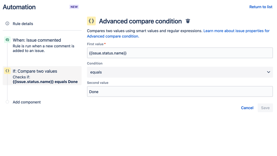 An image displaying Advanced Compare Conditions on Jira Service Management.