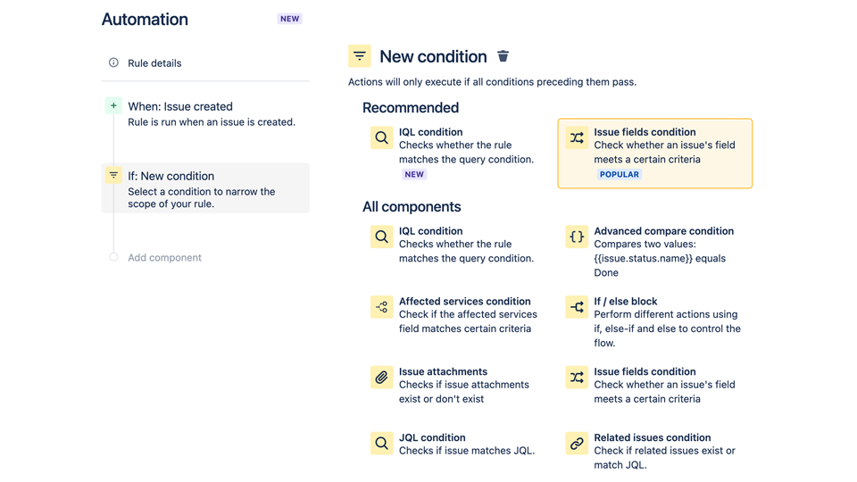 An image demonstrating Conditions in Jira Service Management.