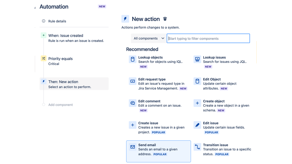 An image displaying Actions in Jira Service Management.