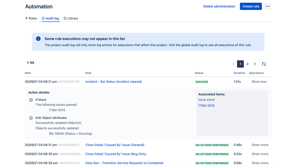 An image displaying the Audit Log in Jira Service Management.