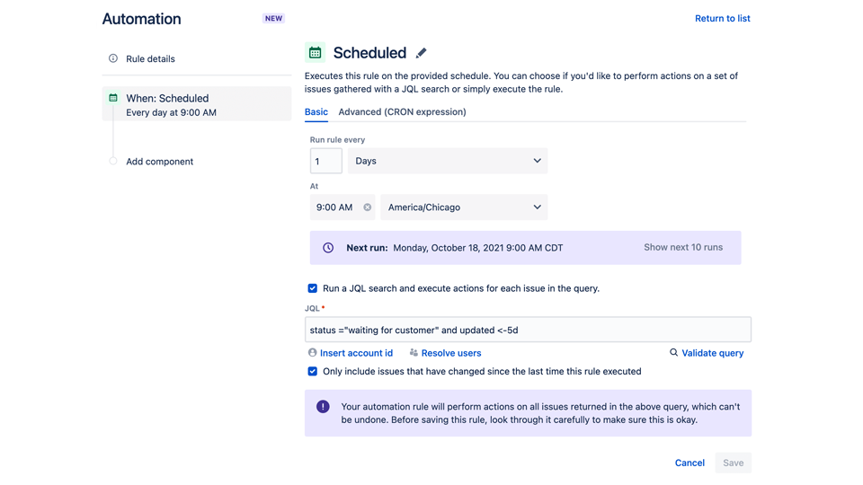 An image displaying schedules in Jira Service Management.