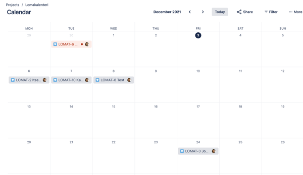 Jira Work Management calendar-näkymä