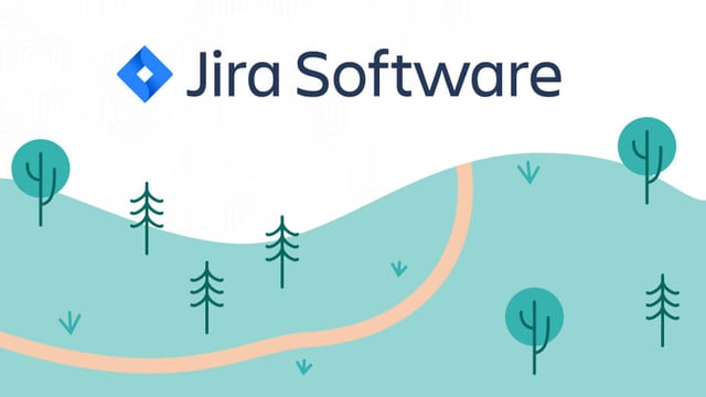 JIra Software logo with a trail on a green mountain - Eficode illustration by Sanni