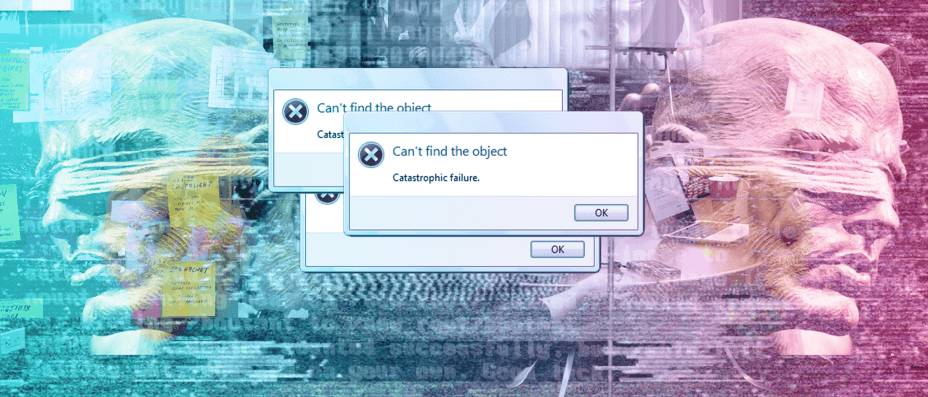 illustrated image of design failure with error messages
