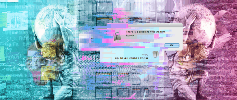 illustrated image of design failure with error messages