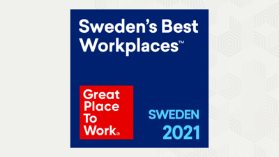 Banner for company Riada winning a Great Place to work prize in 2021 in Sweden