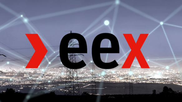 EEX logo on a city landscape background