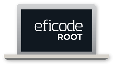 Eficode ROOT logo on a laptop