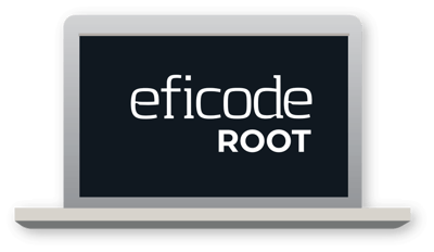 Laptop with Eficode ROOT logo on