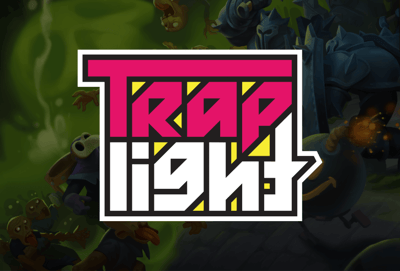 Traplight logo on top of a blurred video game